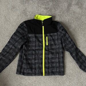 Black and Gray Jacket with Neon Accents Size large 10/12 kids. NWOT